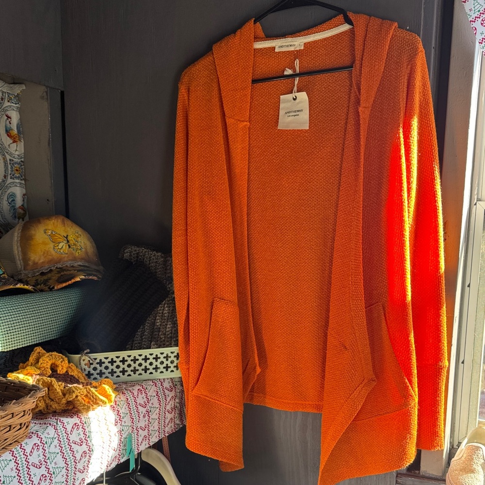 Vibrant Orange Hooded Cardigan